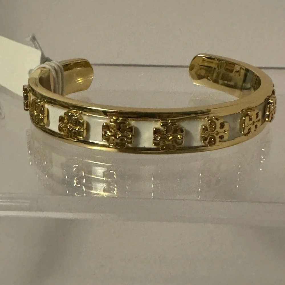 Tory Burch NWT Kira White Enamel & Gold-Toned Cuff Bracelet